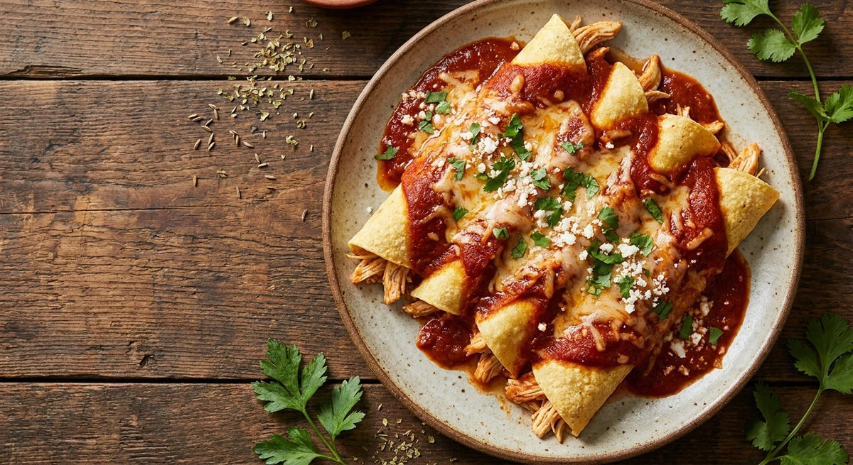 Mild Red Chile Smothered Enchiladas
