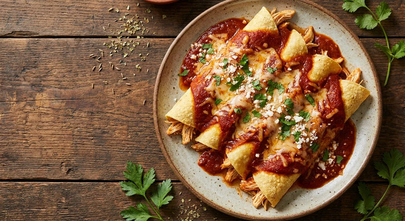 Mild Red Chile Smothered Enchiladas