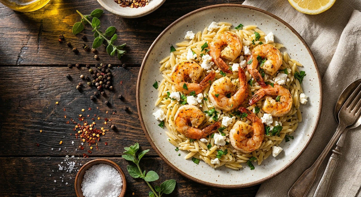 Seaside Lemon Garlic Shrimp with Orzo