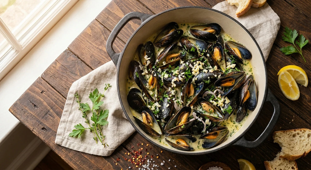Shallot and White Wine Steamed Mussels